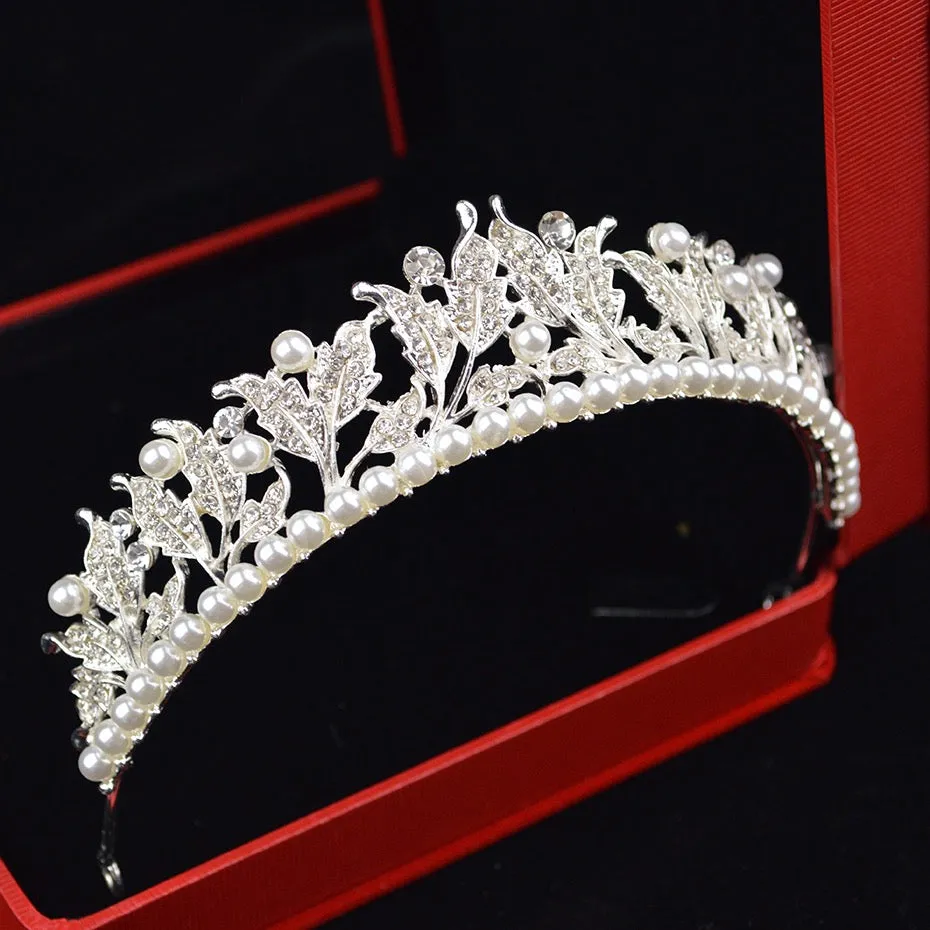 "Cumbria" - Pearl and Cubic Zirconia Bridal Tiara - Available in Silver and Yellow Gold