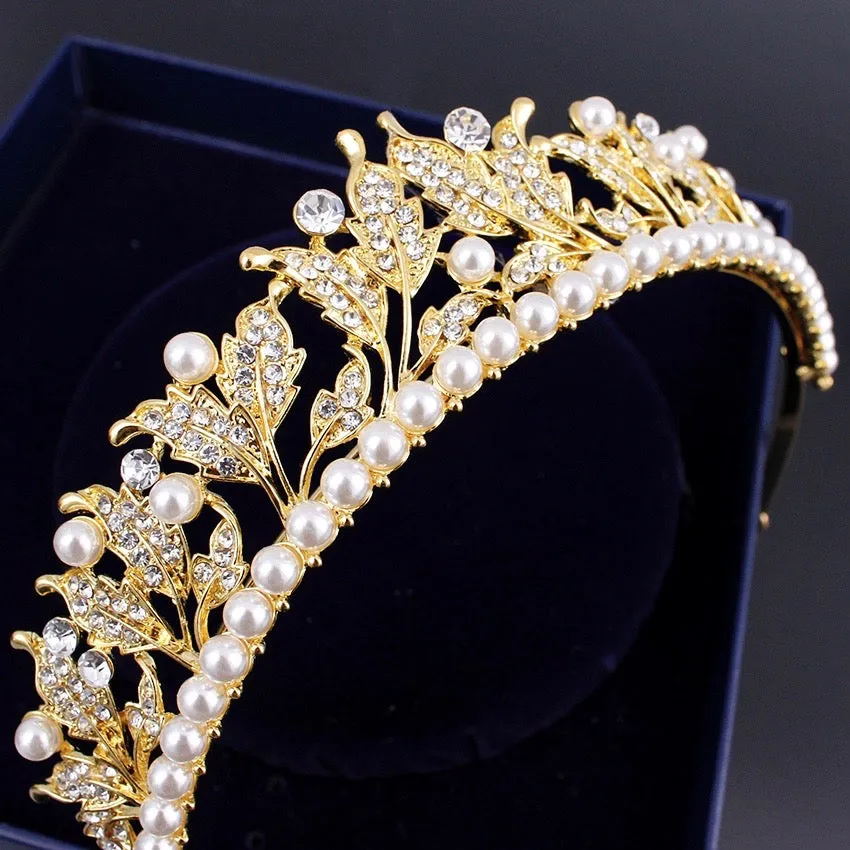 "Cumbria" - Pearl and Cubic Zirconia Bridal Tiara - Available in Silver and Yellow Gold