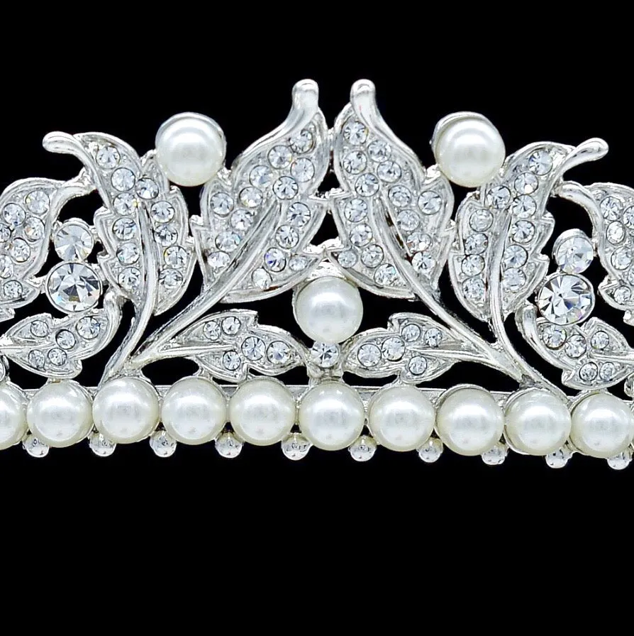 "Cumbria" - Pearl and Cubic Zirconia Bridal Tiara - Available in Silver and Yellow Gold