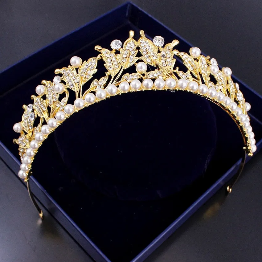"Cumbria" - Pearl and Cubic Zirconia Bridal Tiara - Available in Silver and Yellow Gold