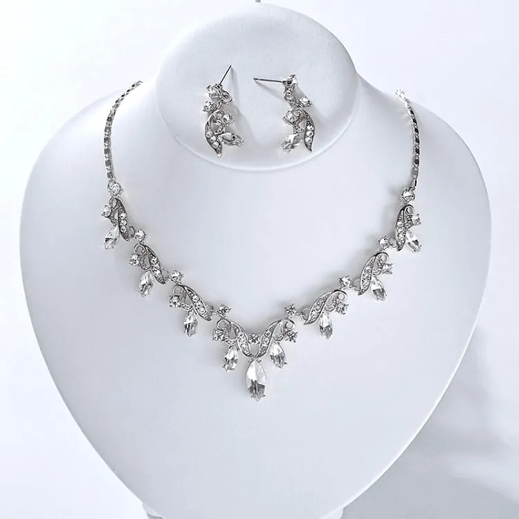 "Edyta" - Silver Cubic Zirconia 3-Piece Bridal Jewelry Set With Tiara