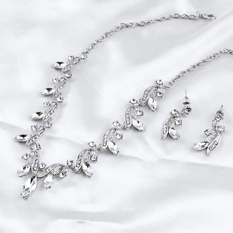 "Edyta" - Silver Cubic Zirconia 3-Piece Bridal Jewelry Set With Tiara