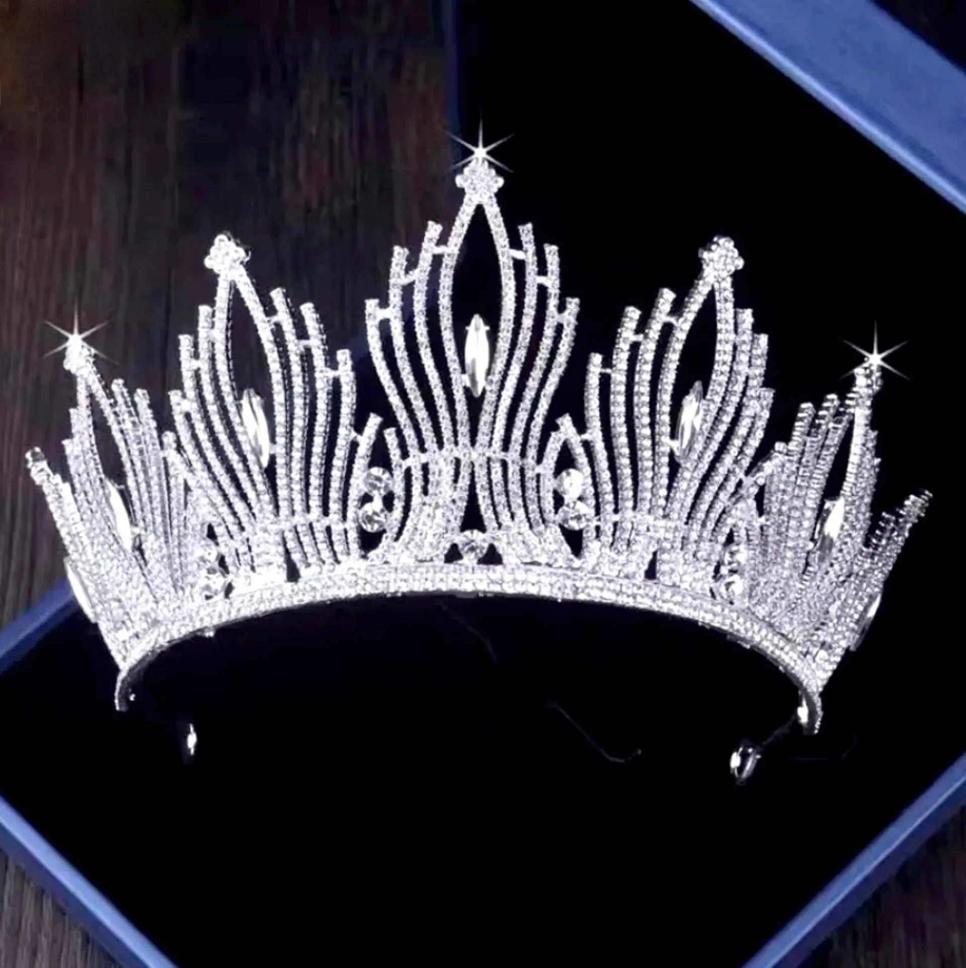 "Edyta" - Silver Cubic Zirconia 3-Piece Bridal Jewelry Set With Tiara