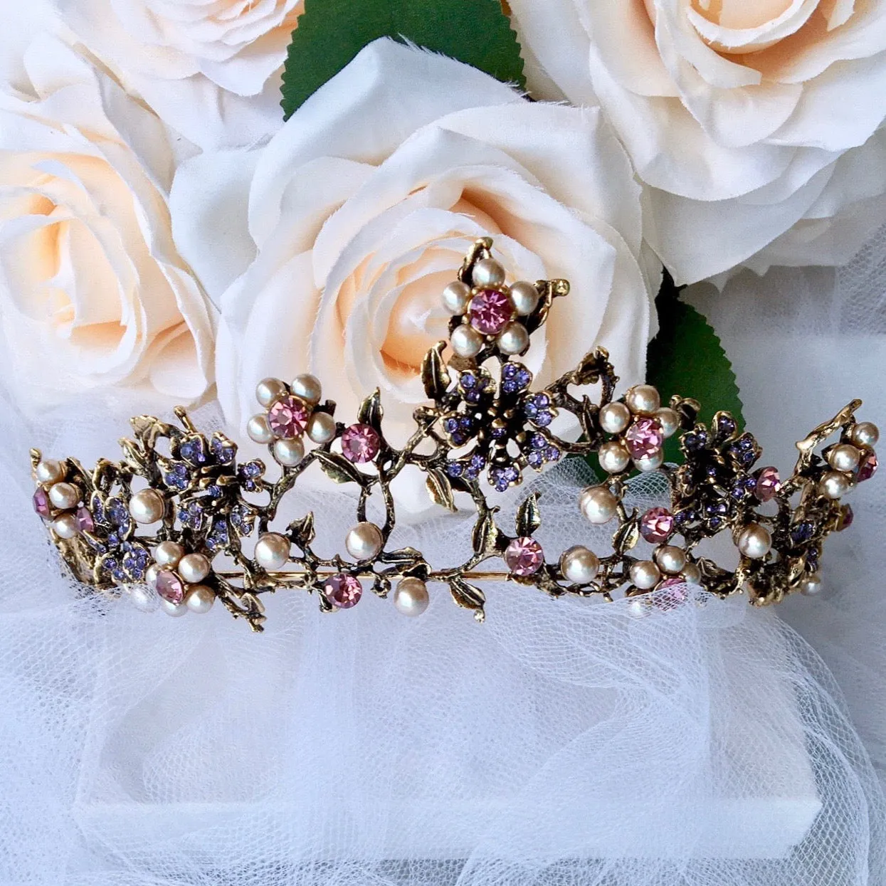 "Isadora" - Bohemian Gold Pearl Bridal Tiara