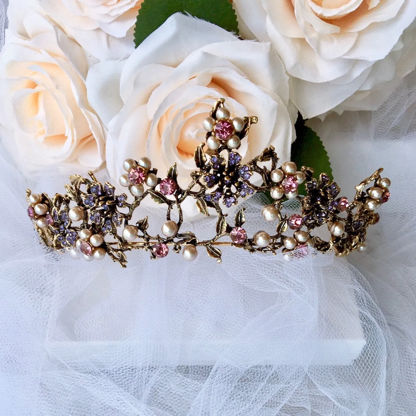 "Isadora" - Bohemian Gold Pearl Bridal Tiara