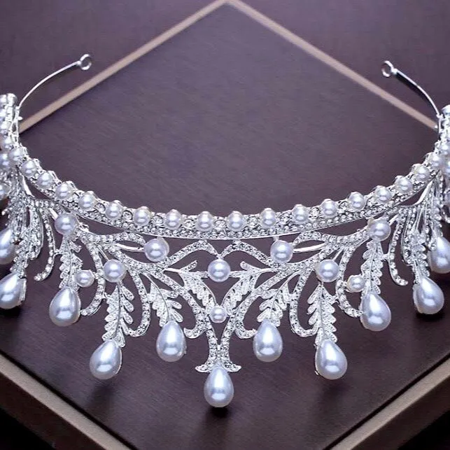 "Monique" - Pearl and Cubic Zirconia Bridal Tiara