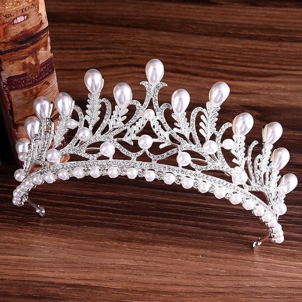 "Monique" - Pearl and Cubic Zirconia Bridal Tiara