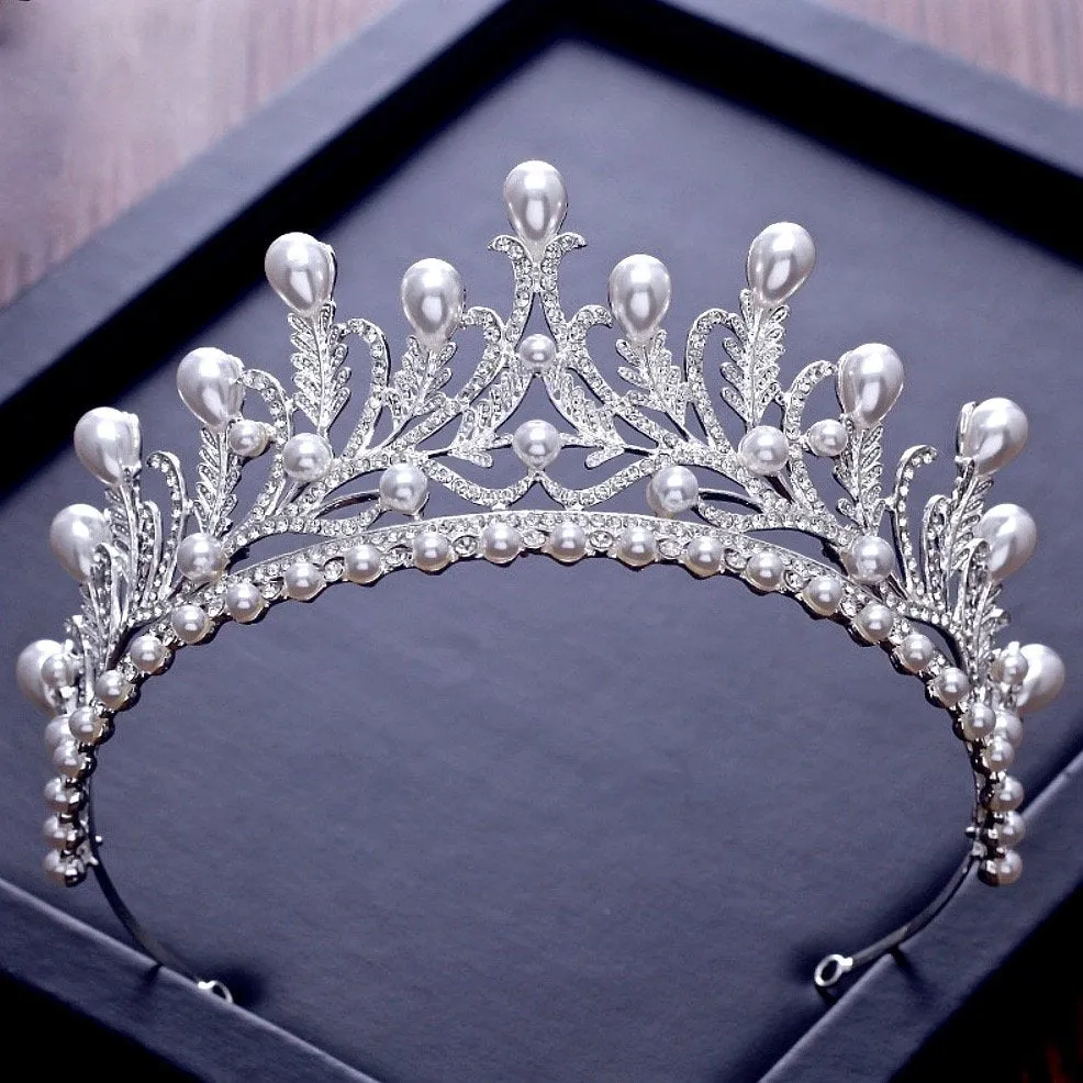 "Monique" - Pearl and Cubic Zirconia Bridal Tiara