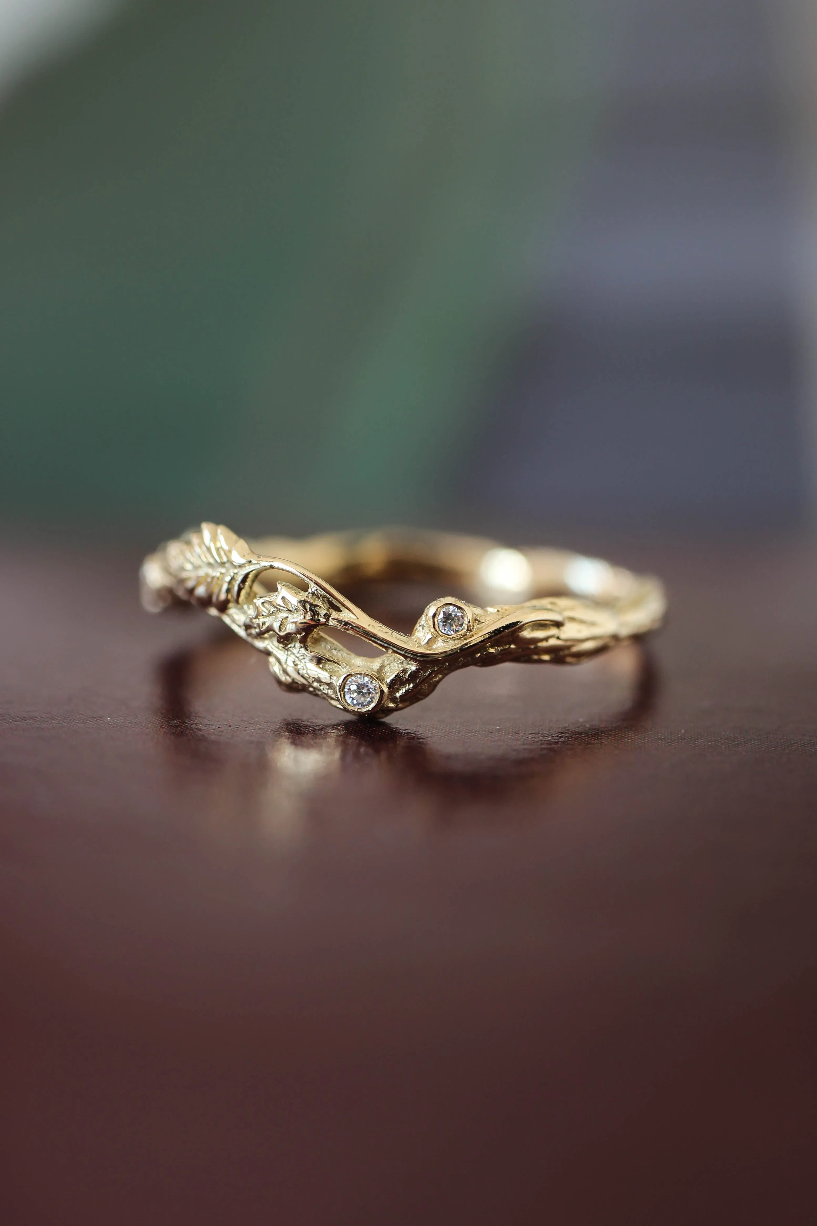 READY TO SHIP: Twig wedding band in 18K yellow gold, natural diamonds, RING SIZE 6.5 US