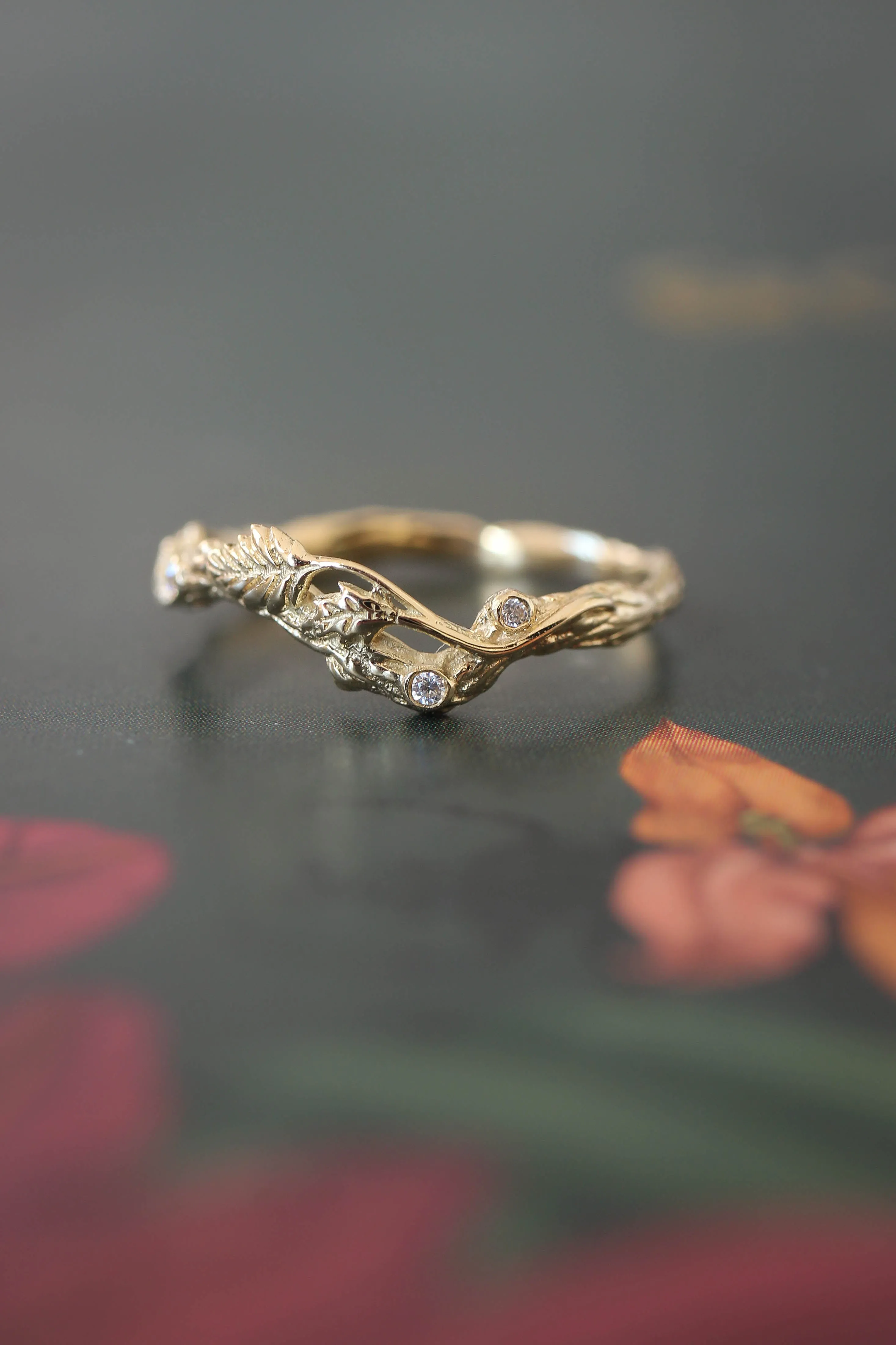 READY TO SHIP: Twig wedding band in 18K yellow gold, natural diamonds, RING SIZE 6.5 US
