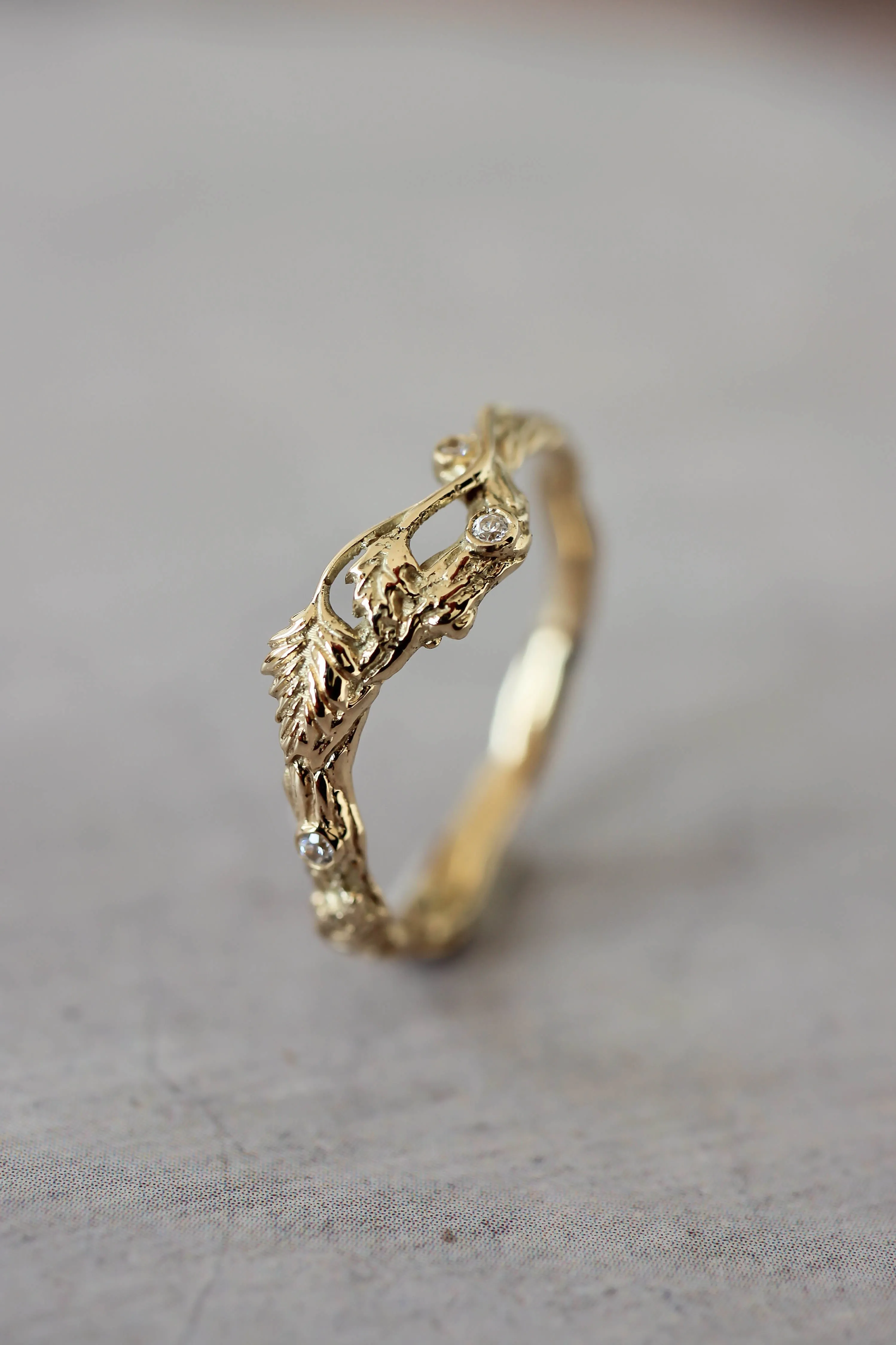 READY TO SHIP: Twig wedding band in 18K yellow gold, natural diamonds, RING SIZE 6.5 US