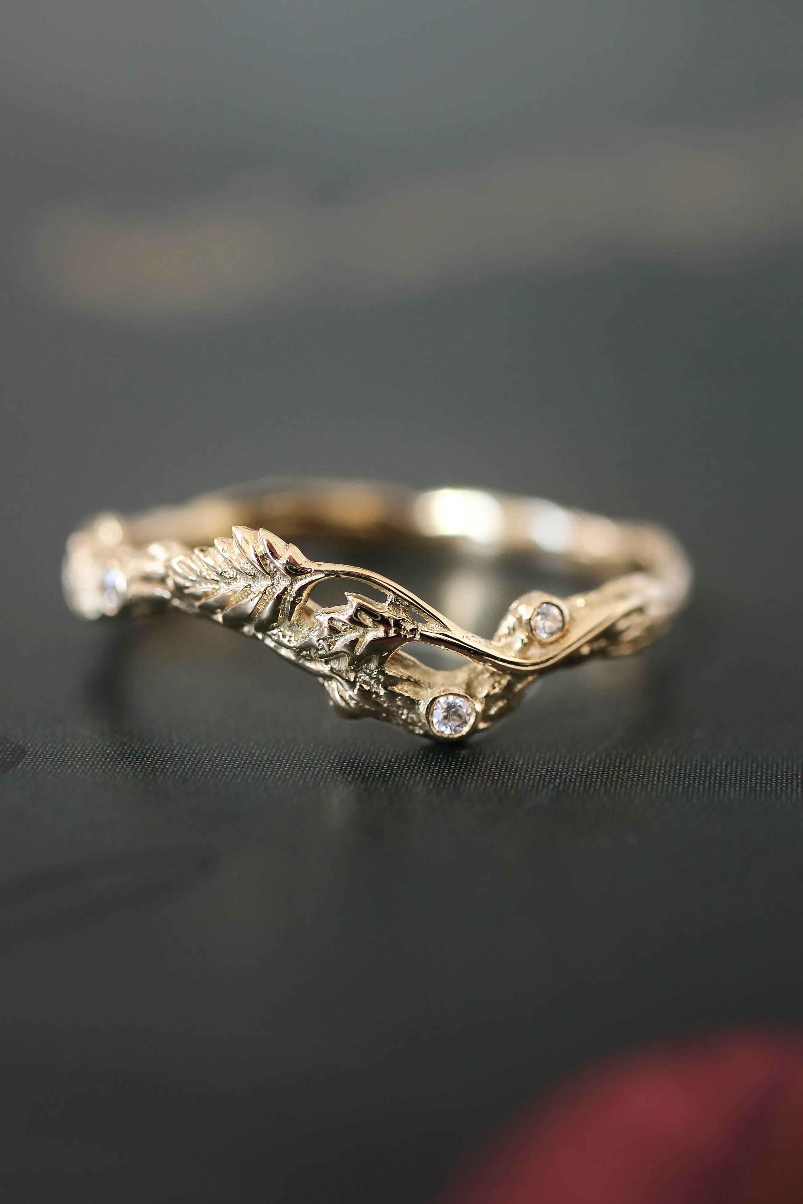 READY TO SHIP: Twig wedding band in 18K yellow gold, natural diamonds, RING SIZE 6.5 US