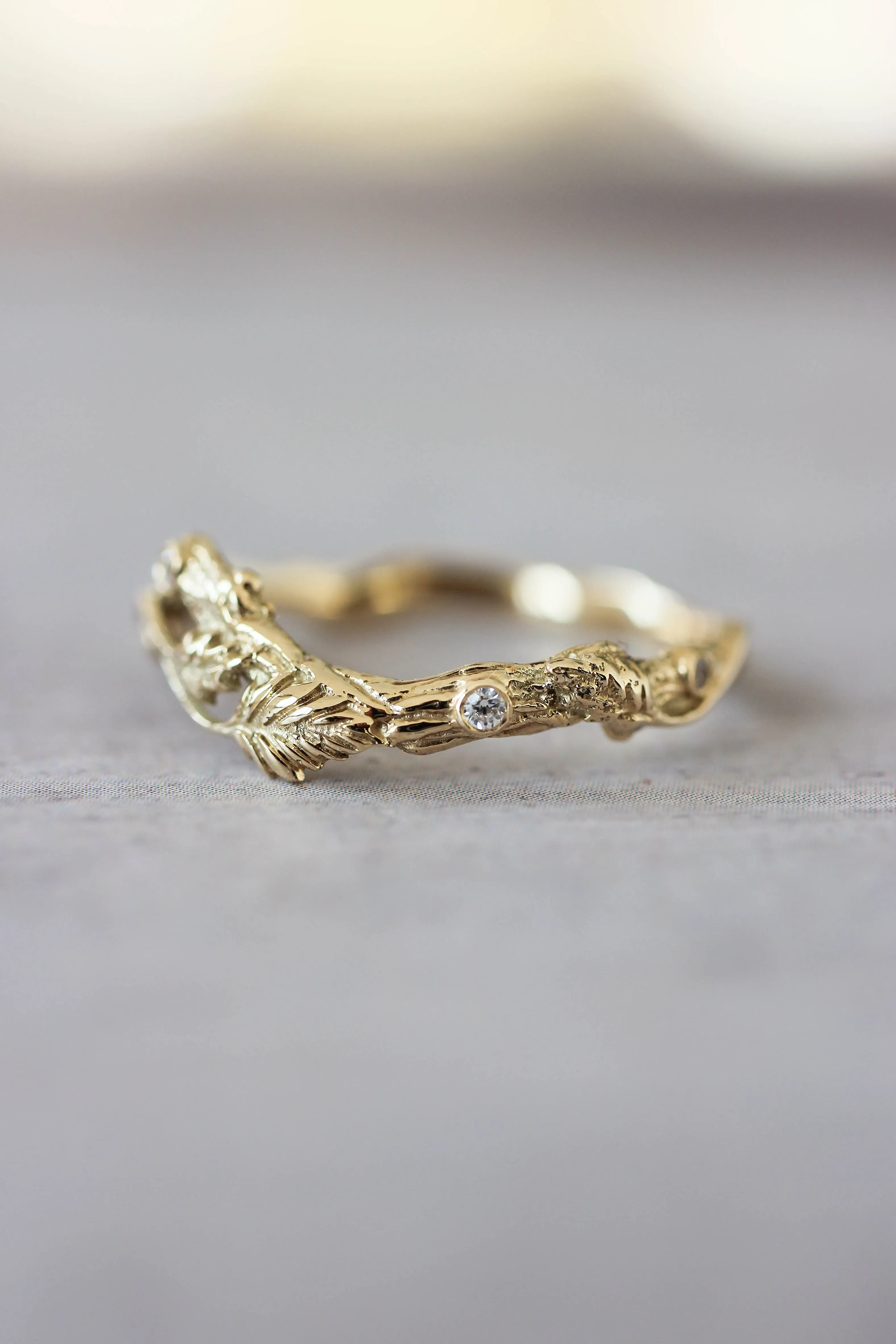 READY TO SHIP: Twig wedding band in 18K yellow gold, natural diamonds, RING SIZE 6.5 US