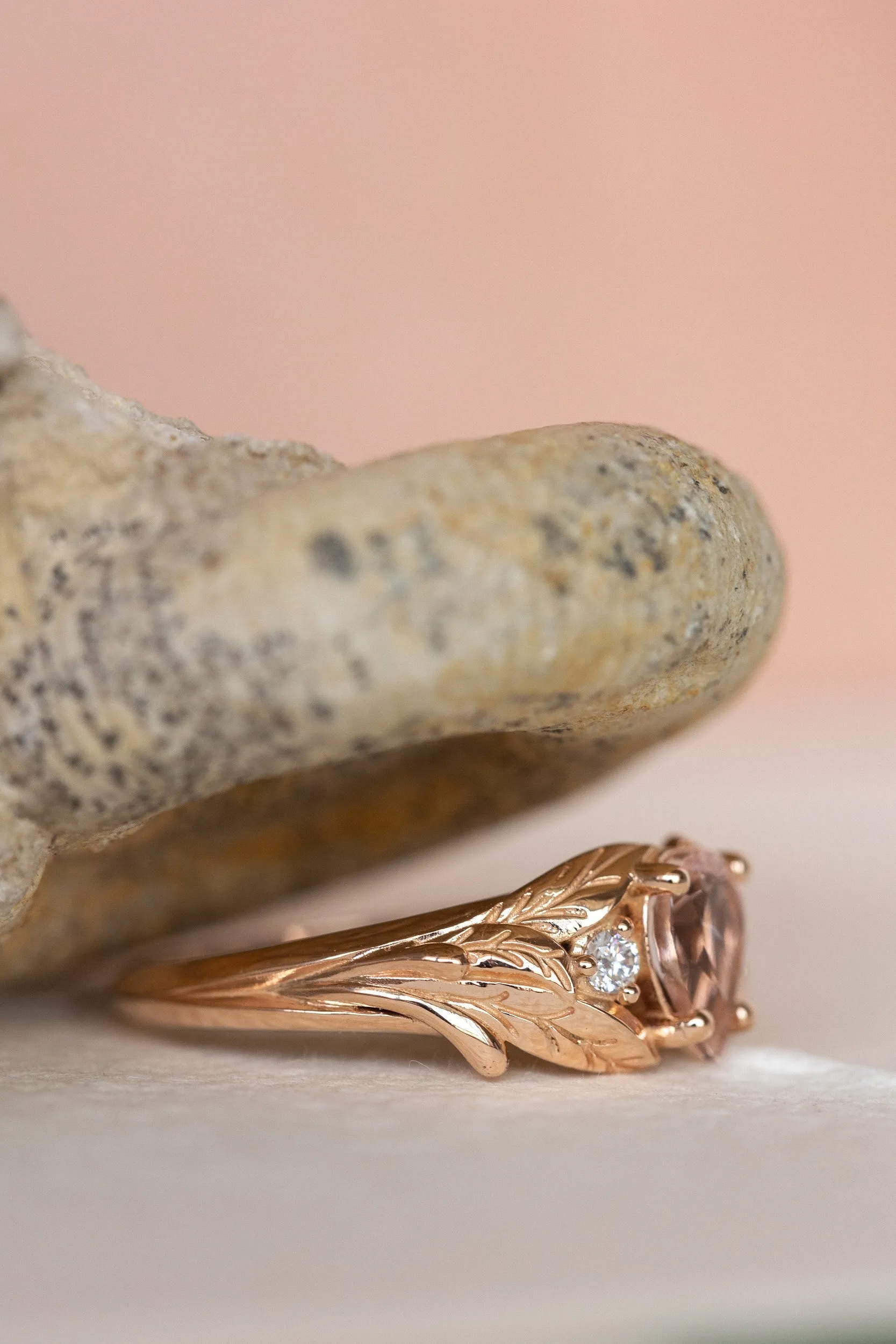 READY TO SHIP: Wisteria ring in 14K rose gold, natural morganite pear cut 7x5 mm, accent moissanites, AVAILABLE RING SIZES: 4.5-6.5US