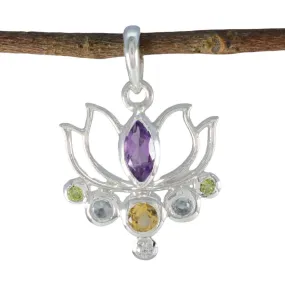 Riyo Charming Gems Multi Faceted Multi Color Multi Stone Silver Pendant Gift For Engagement