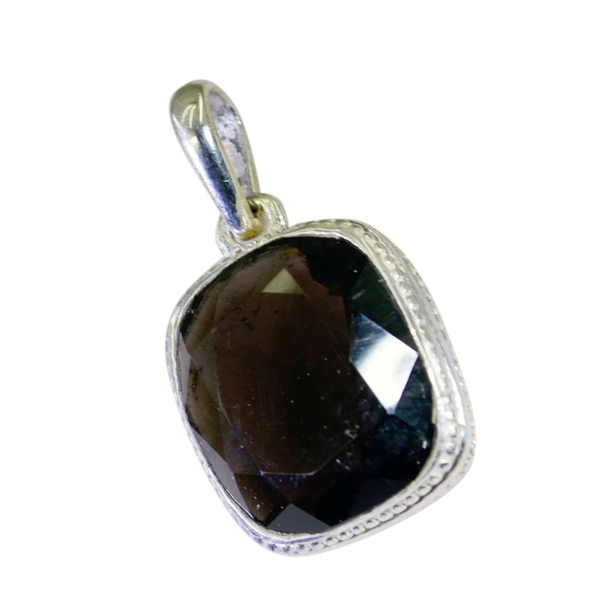 Riyo Comely Gemstone Octagon Faceted Brown Smoky Quartz Sterling Silver Pendant Gift For Handmade