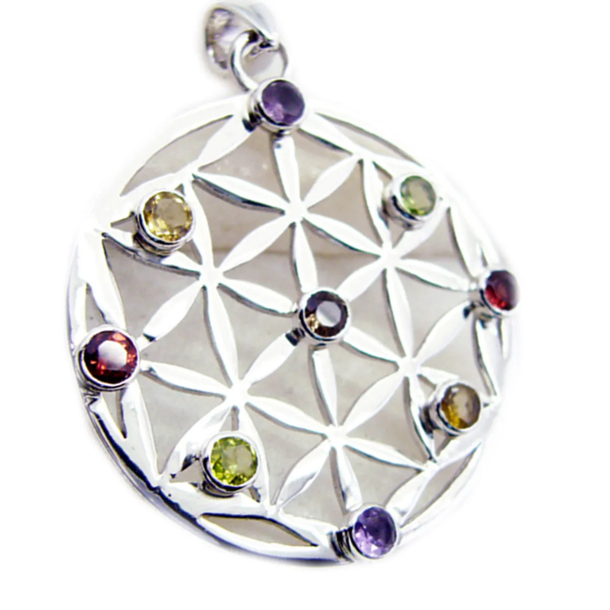 Riyo Cute Gemstone Round Faceted Multi Color Multi Stone 1017 Sterling Silver Pendant Gift For Birthday