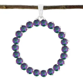Riyo Engaging Gems Round Faceted Multi Color Mystic Quartz Silver Pendant Gift For Boxing Day