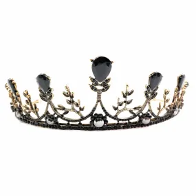 The Bullish Store Women's Midnight Blossom Tiara Crown Gold with Black Gems