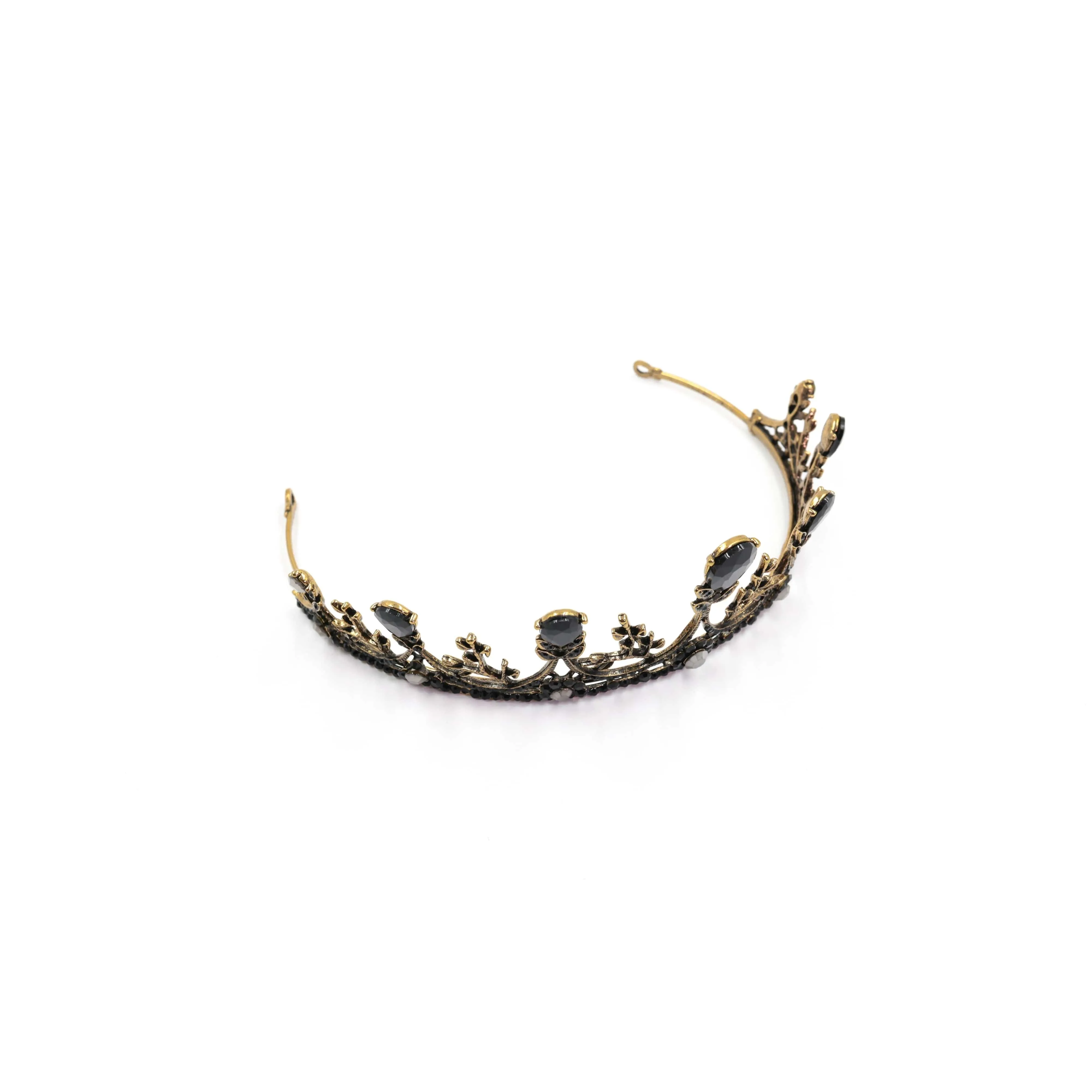 The Bullish Store Women's Midnight Blossom Tiara Crown Gold with Black Gems