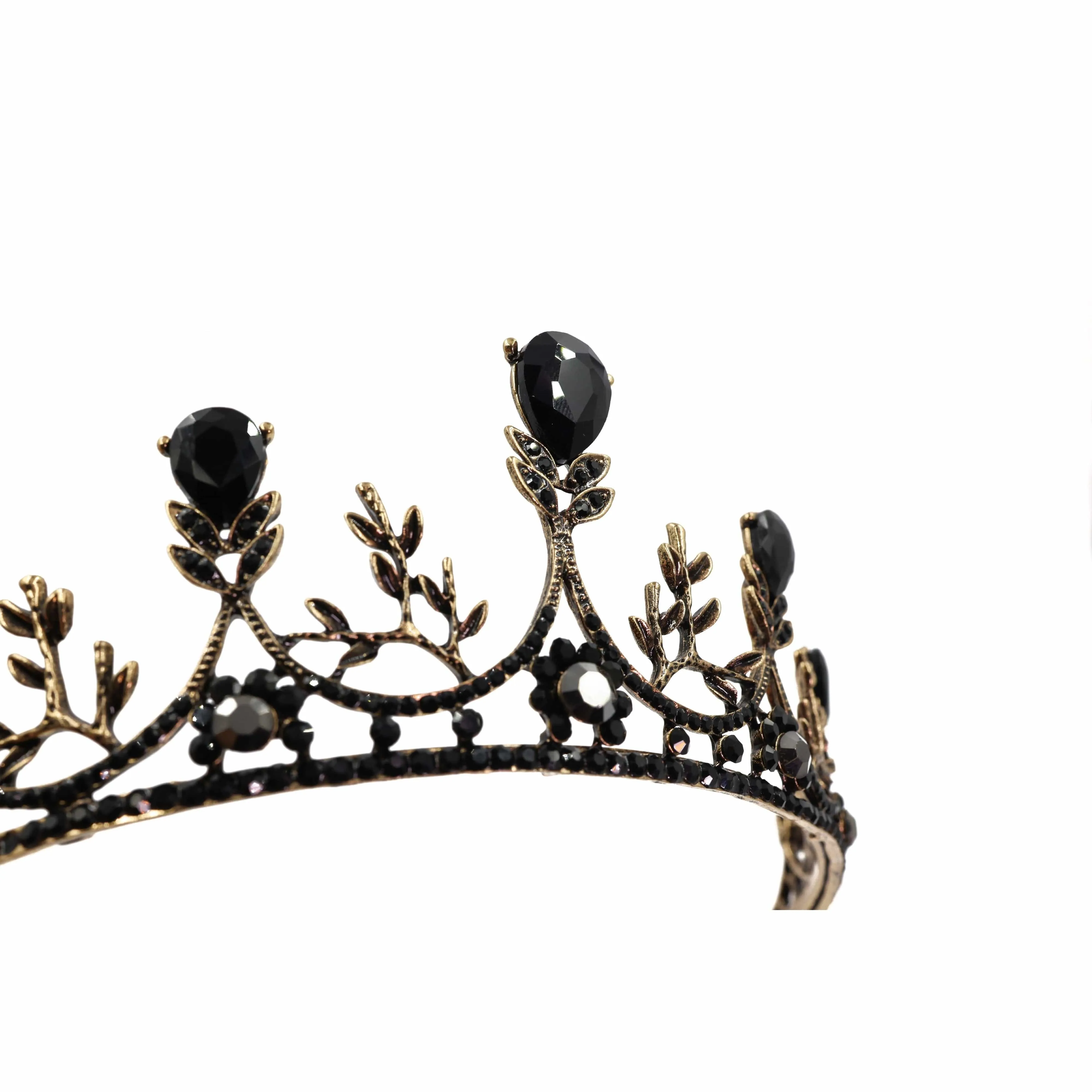 The Bullish Store Women's Midnight Blossom Tiara Crown Gold with Black Gems