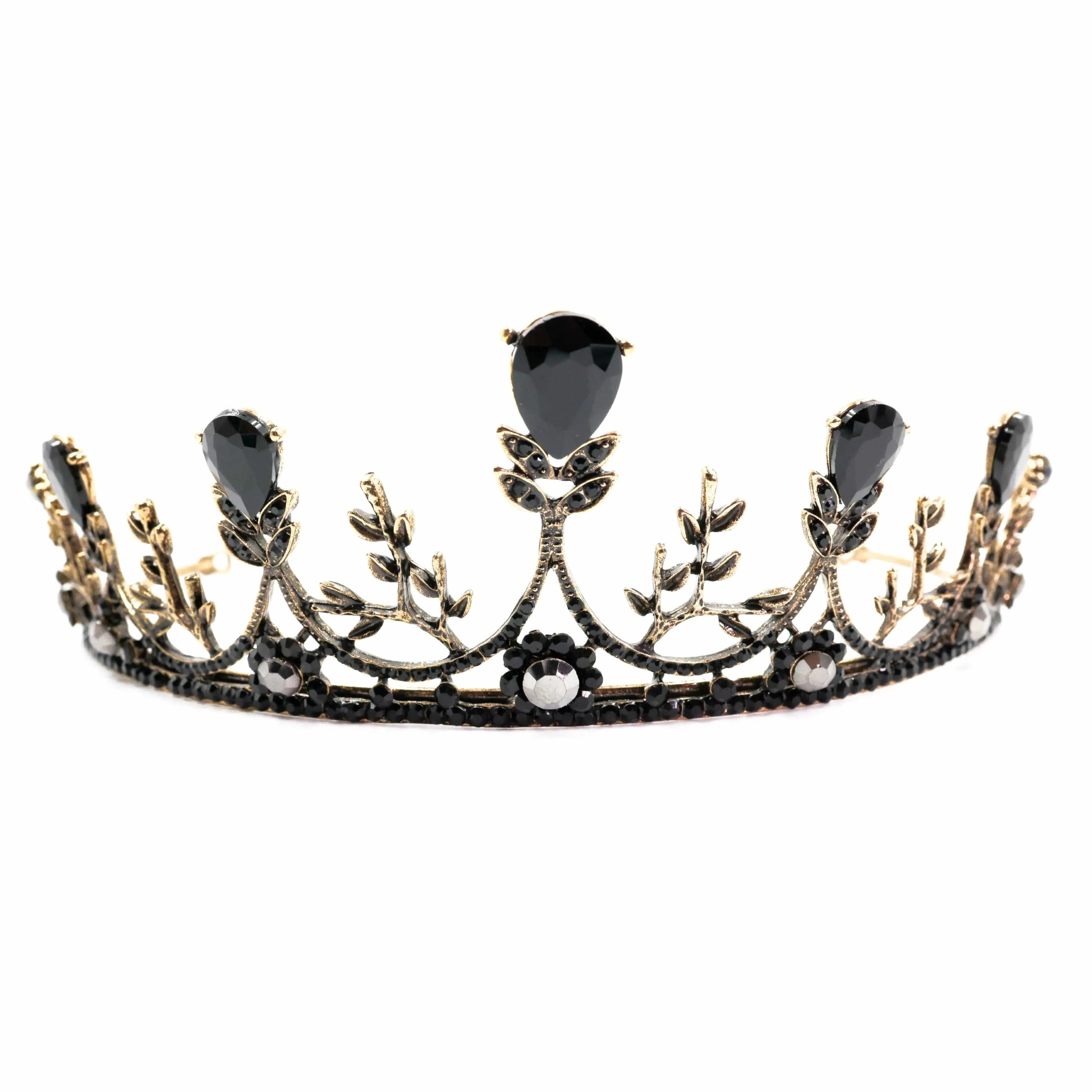 The Bullish Store Women's Midnight Blossom Tiara Crown Gold with Black Gems