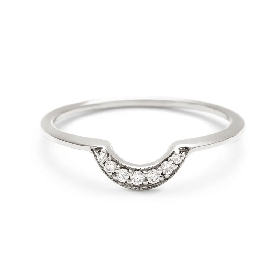 Tiny Crescent Band - 14k Gold & White Diamonds