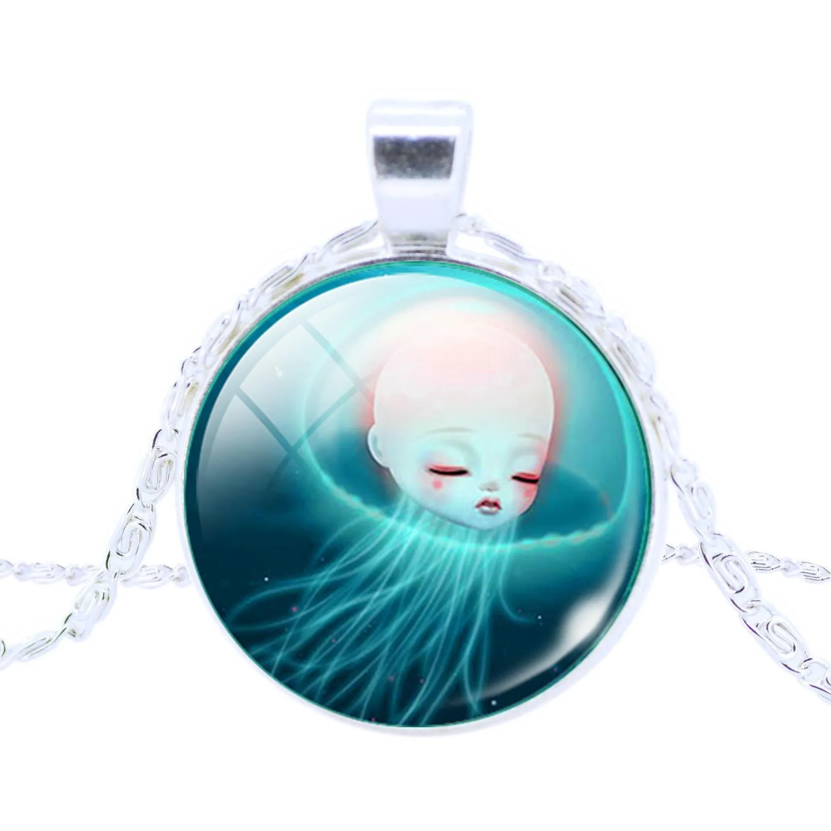 Vintage Silver Pendant Necklace Newest Fairy Marine Organisms Statement Chain Necklace Fashion Whales Piranha Necklace