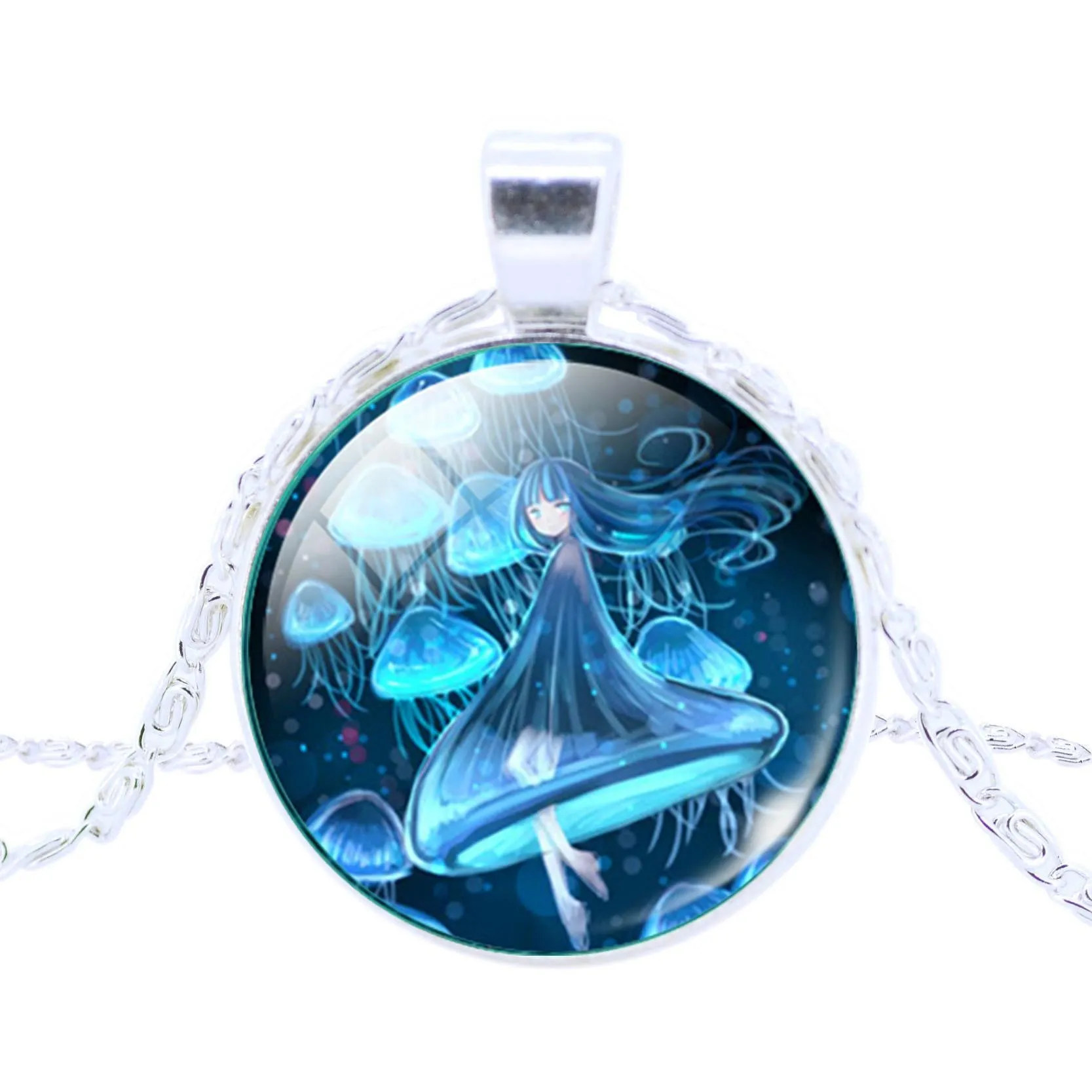 Vintage Silver Pendant Necklace Newest Fairy Marine Organisms Statement Chain Necklace Fashion Whales Piranha Necklace