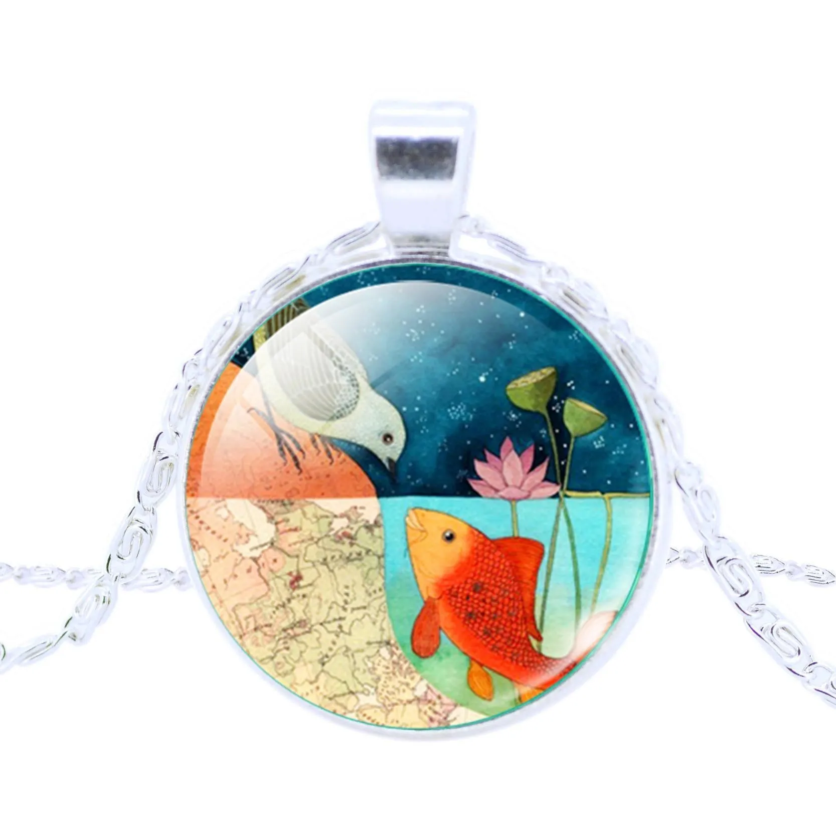 Vintage Silver Pendant Necklace Newest Fairy Marine Organisms Statement Chain Necklace Fashion Whales Piranha Necklace
